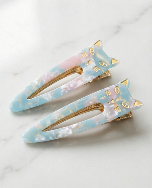 Acrylic Cat Face Hair Clips — Set of 2