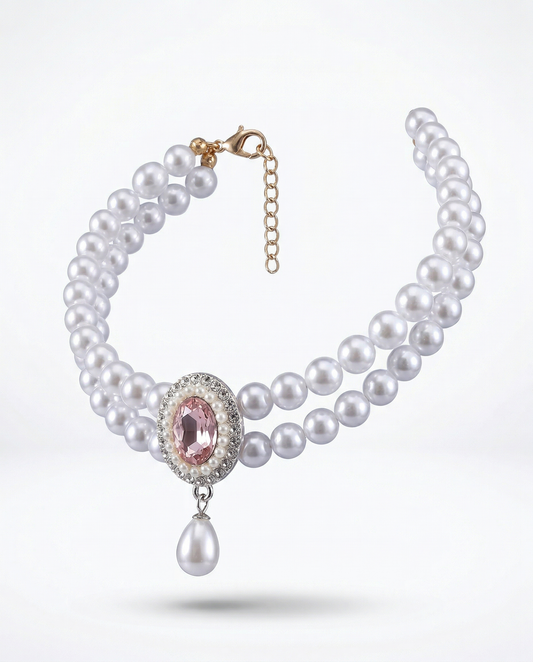 Faux Pearl & Gem Cat Collar Necklace