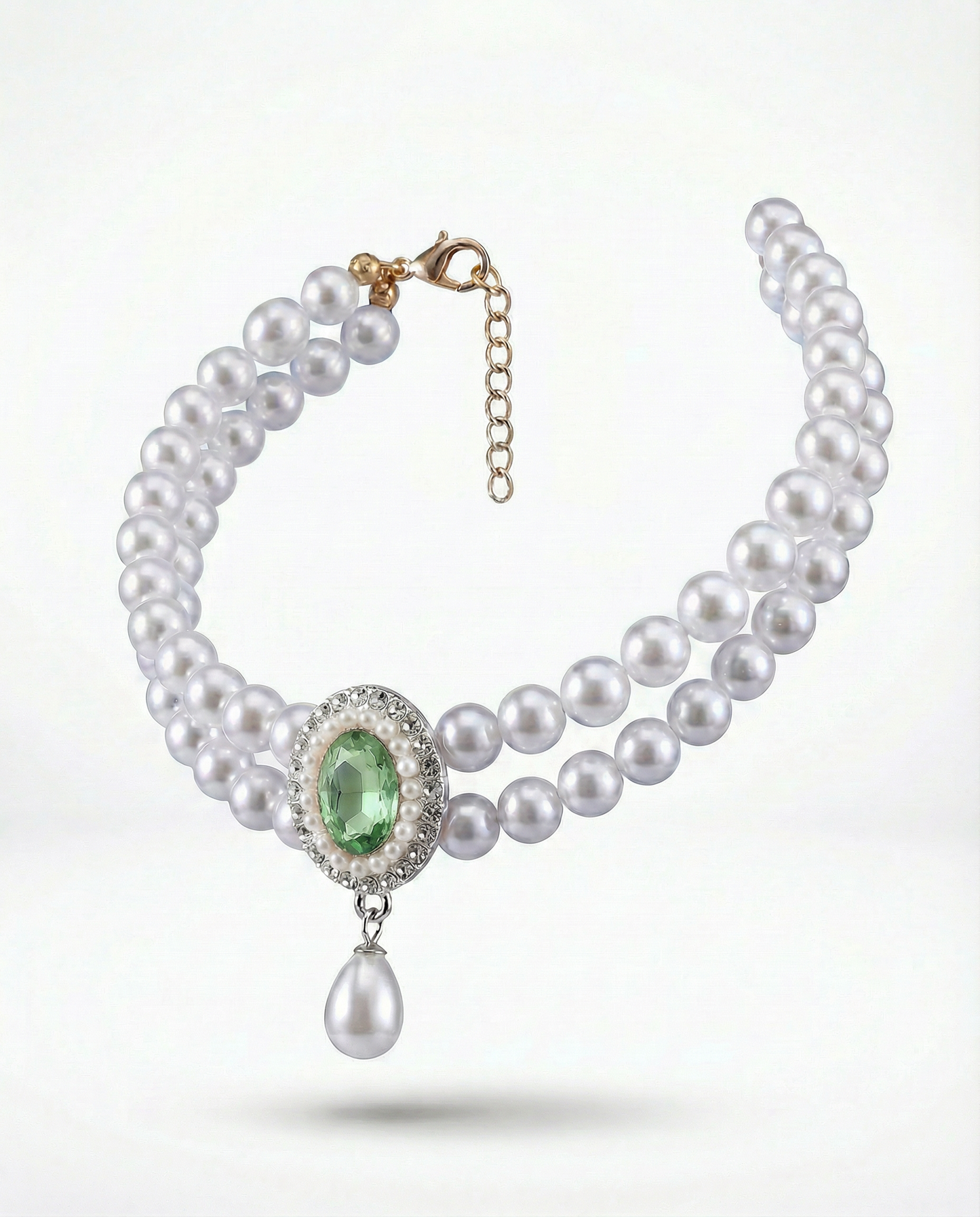 Faux Pearl & Gem Cat Collar Necklace