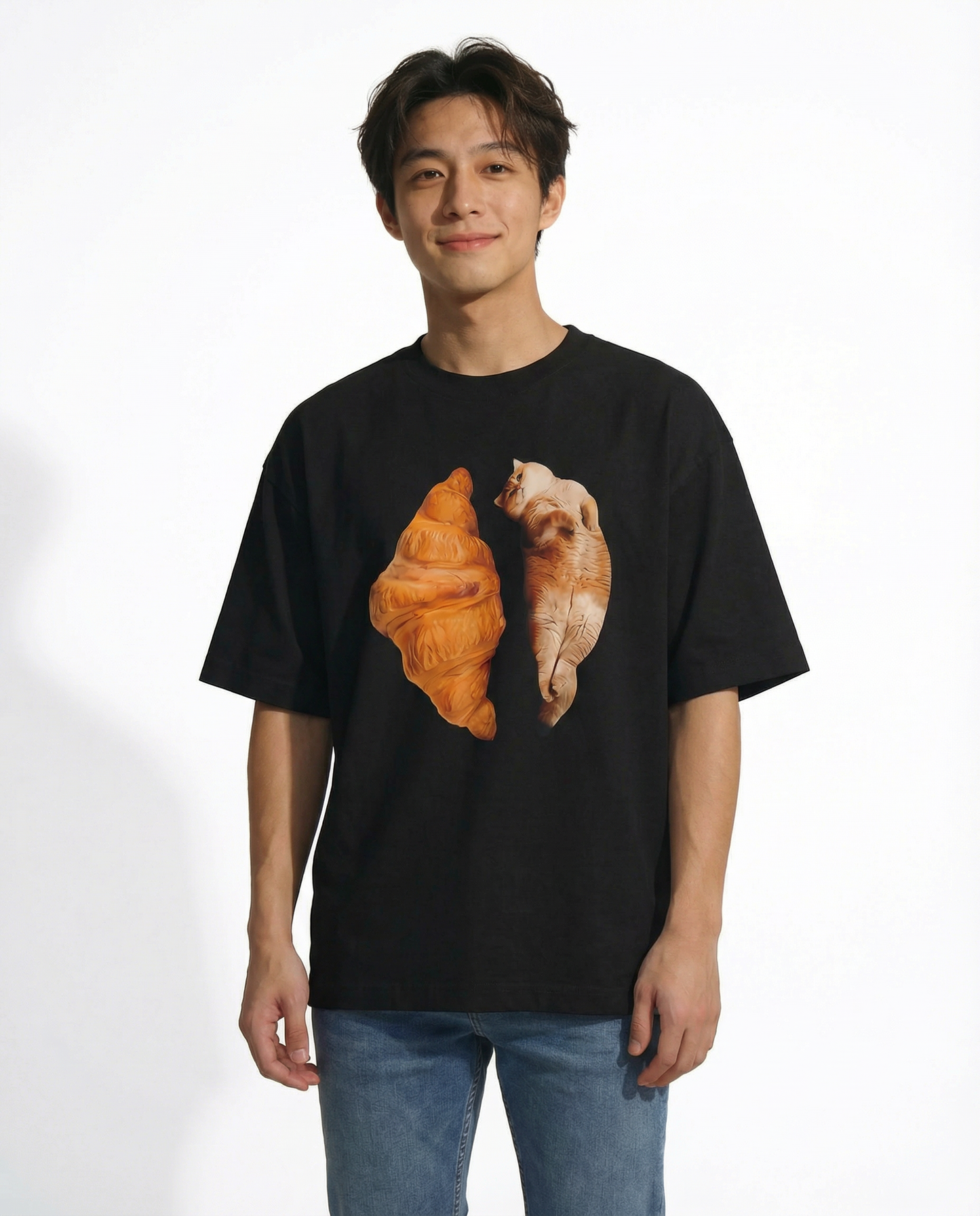 Cat-Croissant Tee ā Black - Unisex