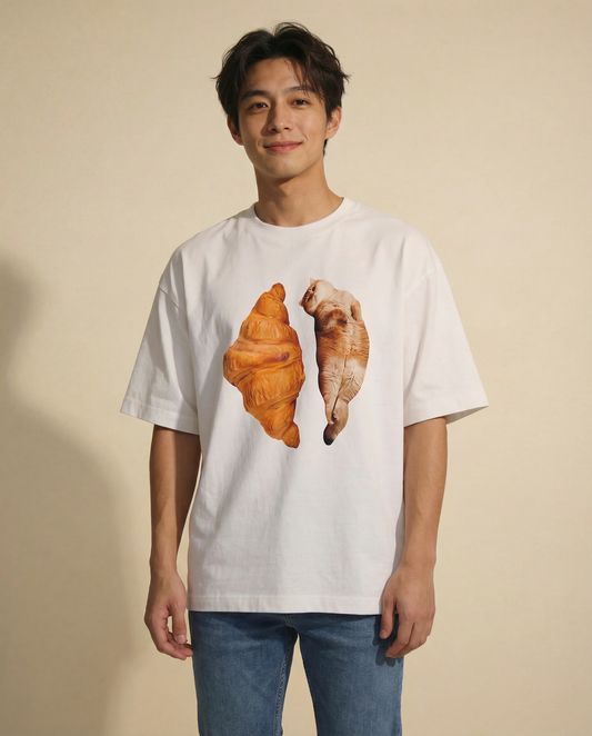Cat-Croissant Tee — White - Unisex