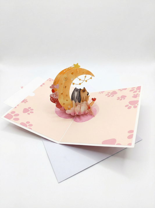 Cats on the Moon 3D Pop-Up Love Card