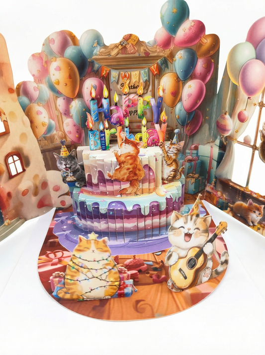 Cat Birthday Party 3D Pop-Up Card