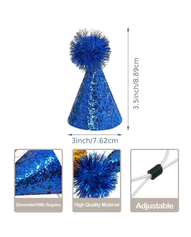 Glitter Pom Pom Pet Party Hat - 5 pieces