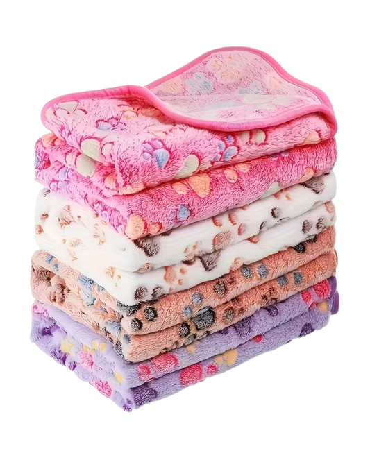 Paw Print Fleece Pet Blanket (40x60cm) - Set of 4