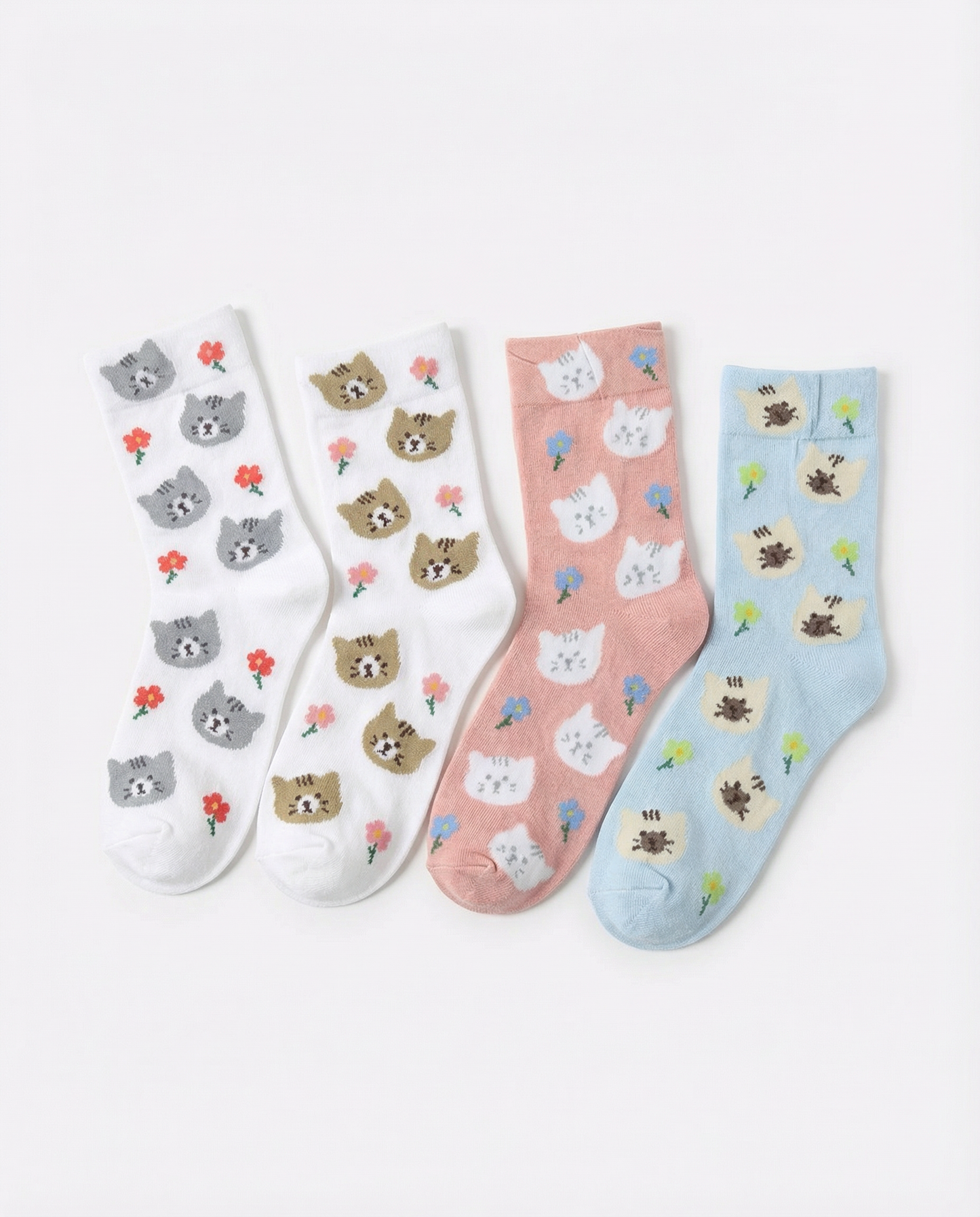 Cat Face Floral Socks