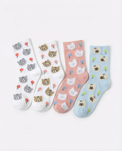 Cat Face Floral Socks