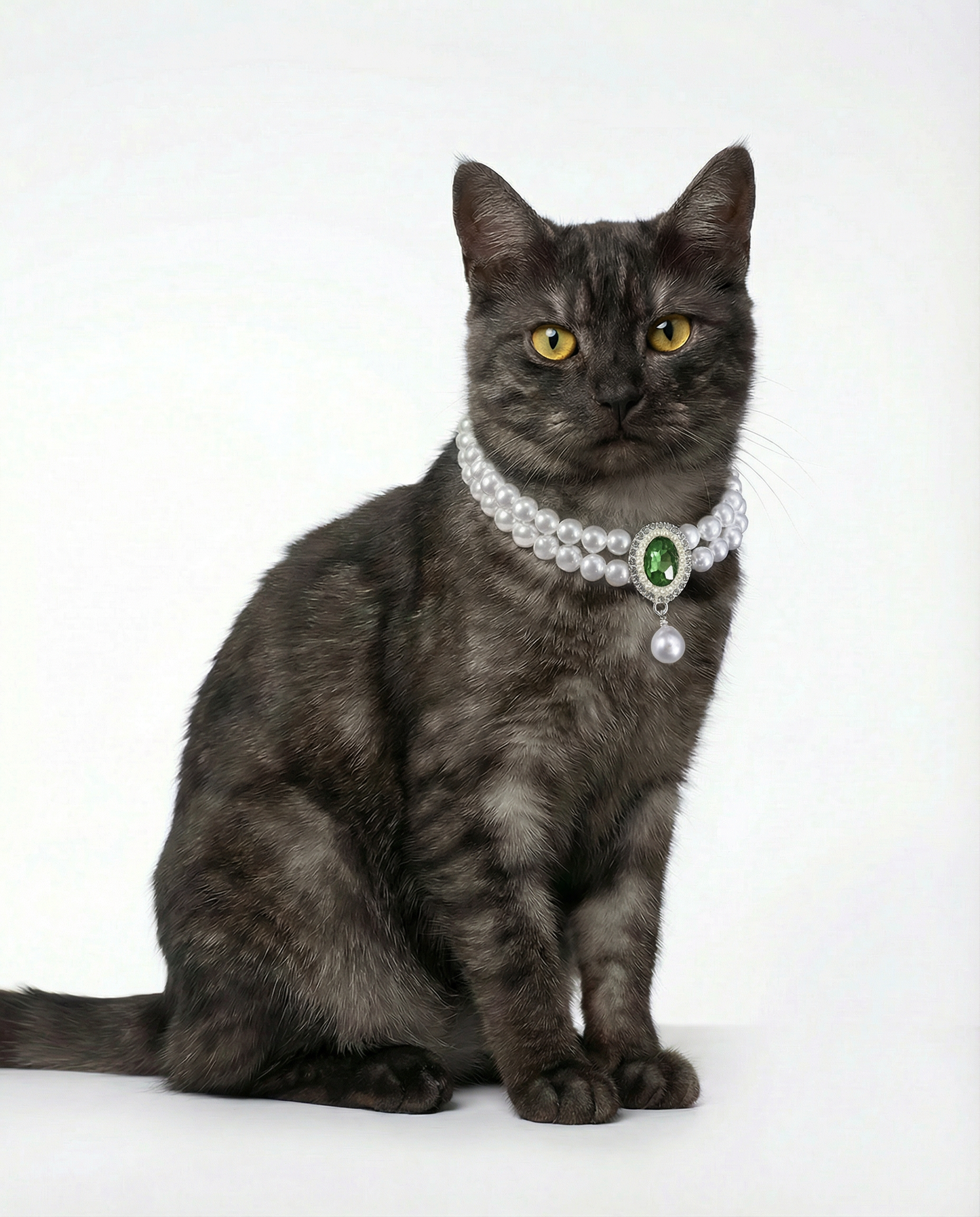 Faux Pearl & Gem Cat Collar Necklace