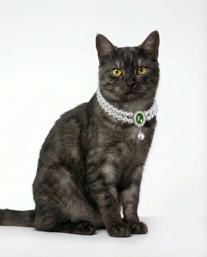 Faux Pearl & Gem Cat Collar Necklace