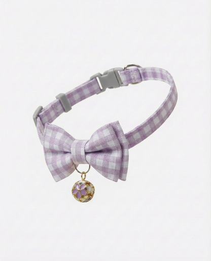 Gingham Bow Tie Cat Collar with Bell Charm