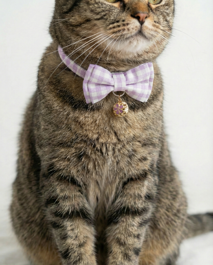 Gingham Bow Tie Cat Collar with Bell Charm