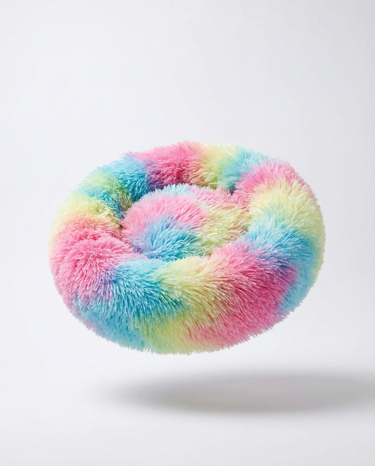Bright Rainbow Shaggy Donut Bed - 40cm Diameter