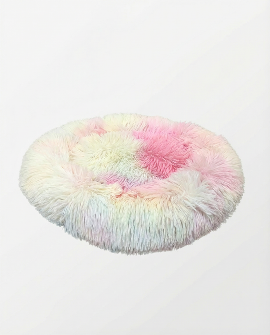 Pastel Rainbow Shaggy Donut Bed - 48cm Diameter