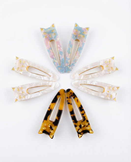Acrylic Cat Face Hair Clips — Set of 2
