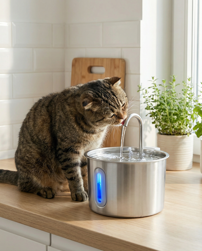 Stainless Steel Cat Water Fountain with Filter