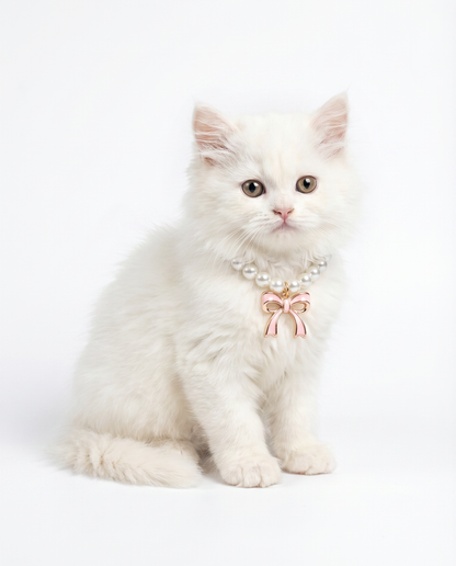 Pearl Collar with Pink Bow Charm