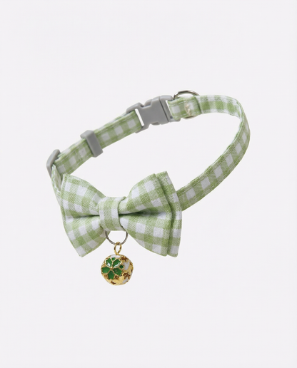Gingham Bow Tie Cat Collar with Bell Charm