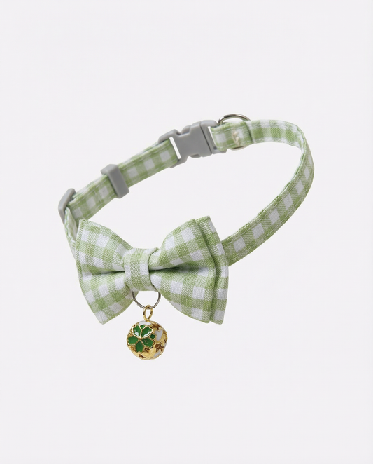 Gingham Bow Tie Cat Collar with Bell Charm