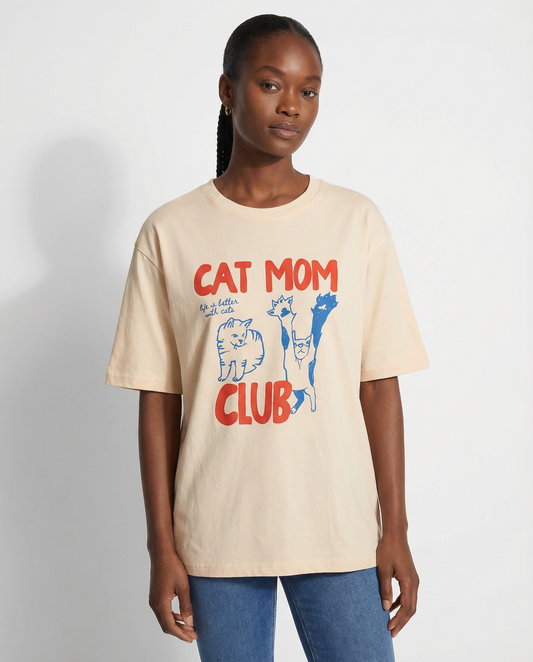 Cat Mom Club Tee — Apricot