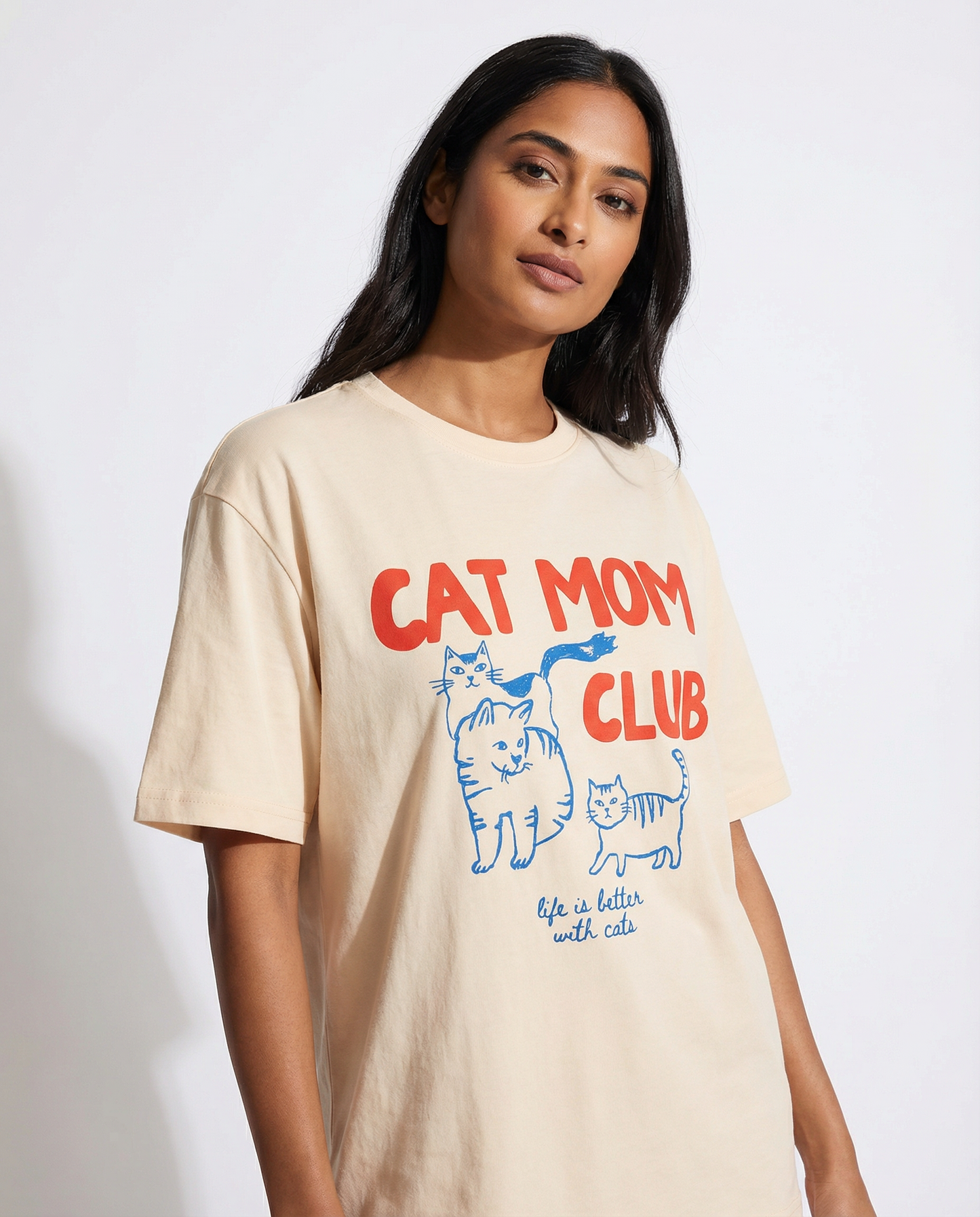 Cat Mom Club Tee — Apricot
