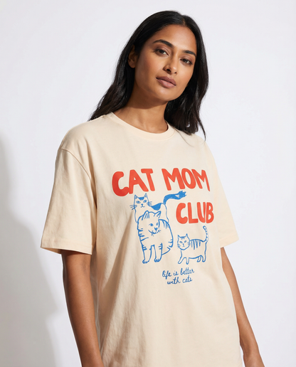 Cat Mom Club Tee — Apricot