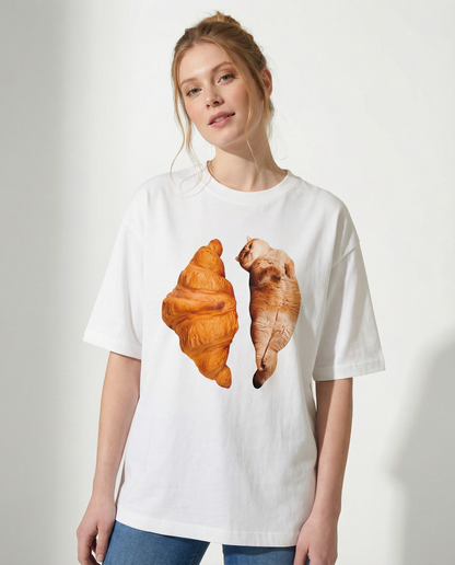 Cat-Croissant Tee — White - Unisex