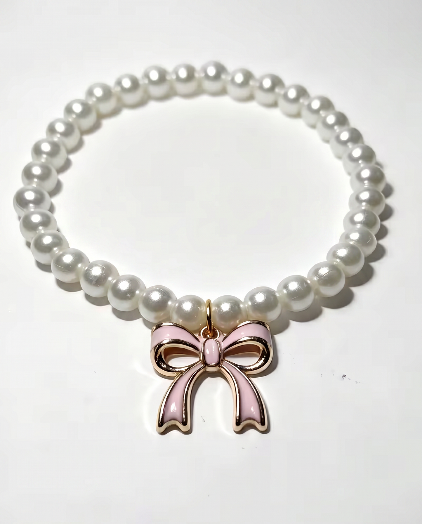 Pearl Collar with Pink Bow Charm