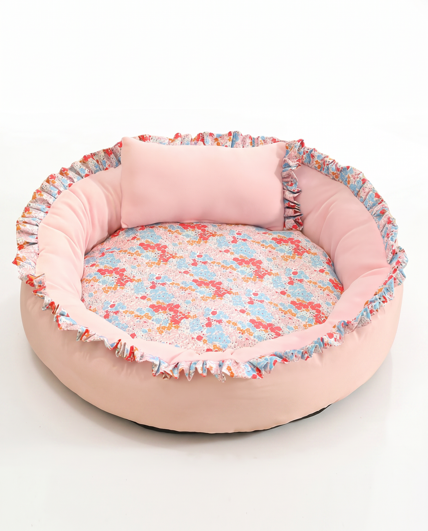 Floral Ruffle Round Pet Bed - Pink