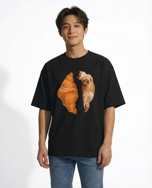 Cat-Croissant Tee — Black - Unisex