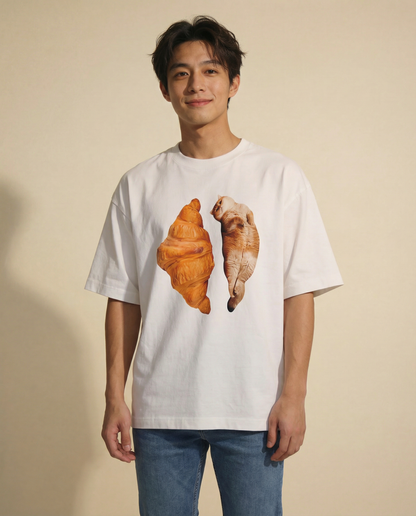 Cat-Croissant Tee — White - Unisex