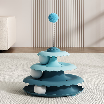 3-Tier Ball Track Tower Cat Toy with Spring Pompom