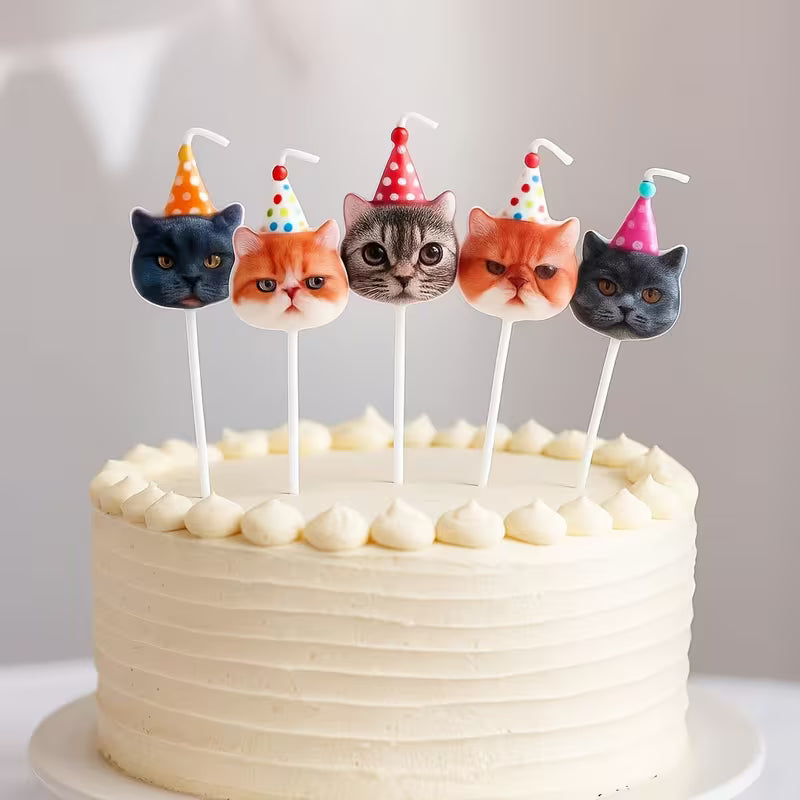 Grumpy Cat Party Hat Cake Candles — Set of 5