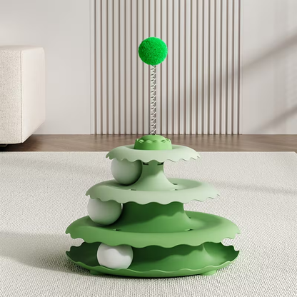 3-Tier Ball Track Tower Cat Toy with Spring Pompom