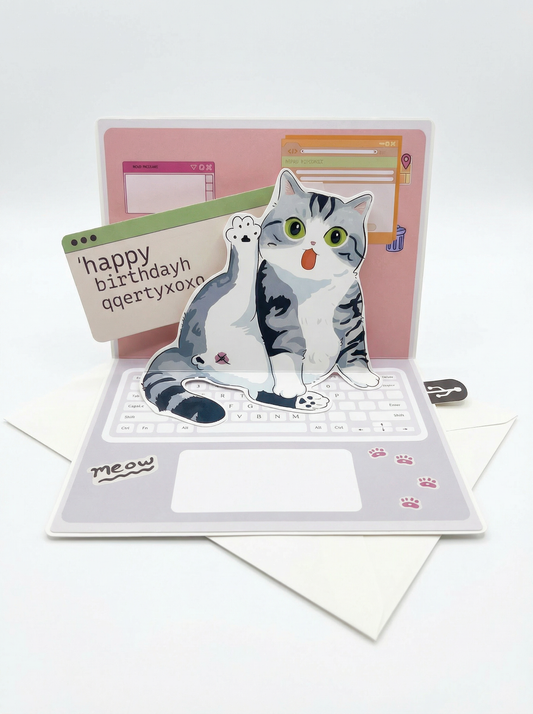 Cat on the Keyboard Pop-Up Birthday Card
