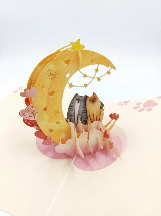 Cats on the Moon 3D Pop-Up Love Card