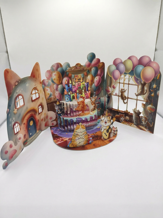Cat Birthday Party 3D Pop-Up Card