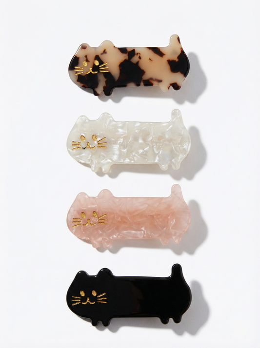 Cat Acrylic Hair Clips — Set of 4