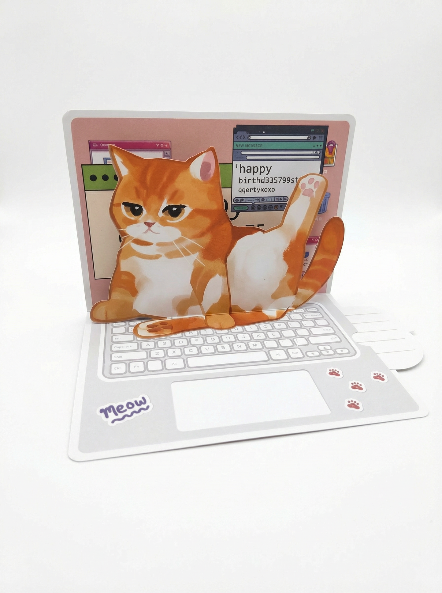 Orange Cat on Laptop 3D Pop-Up Birthday Card
