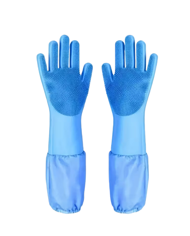 Long-Sleeve Silicone Pet Grooming & Bathing Gloves
