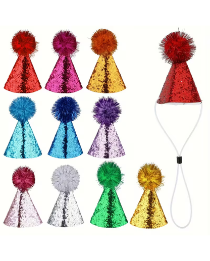 Glitter Pom Pom Pet Party Hat - 5 pieces