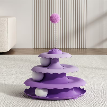 3-Tier Ball Track Tower Cat Toy with Spring Pompom